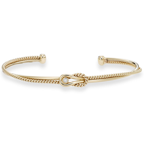 Phillip Gavriel 14k Yellow Gold Knot Diamond Cuff Bangle
