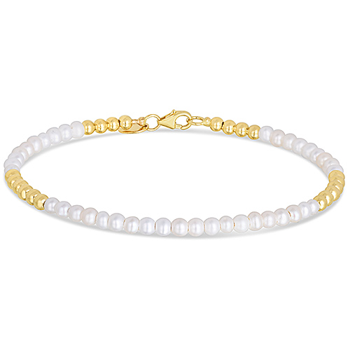 14k Yellow Gold Freshwater Pearl Alternating Bead Bracelet 7in