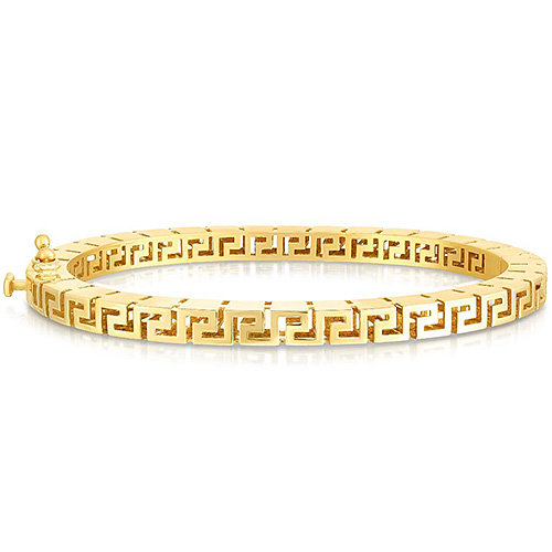 14k Yellow Gold Greek Key Bangle Bracelet With Box Clasp 7in