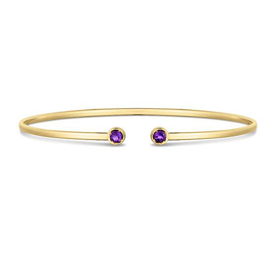 14k Yellow Gold .21 ct tw Amethyst Open Cuff Bangle Bracelet