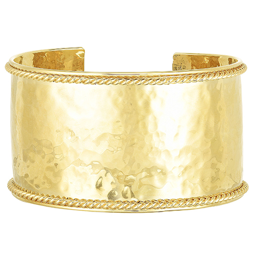 14k Yellow Gold Phillip Gavriel Lucia Wide Hammered Cuff Bangle 