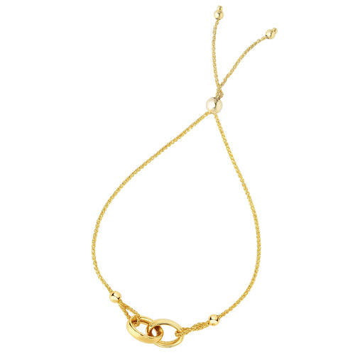 14k Yellow Gold Two Rings Friendship Bracelet with Draw String Clasp