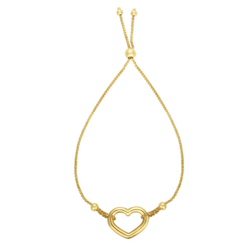14k Yellow Gold Heart Friendship Bracelet with Draw String Clasp