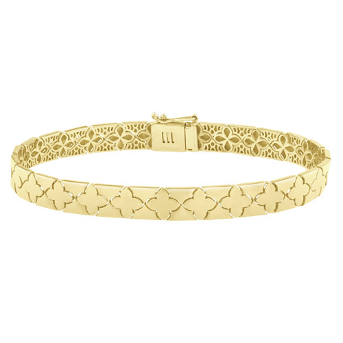 14k Yellow Gold Clover Bracelet with Box Clasp 7in