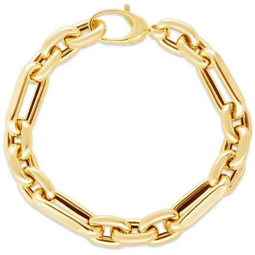 14k Yellow Gold Ladies' Paperclip and Oval Link Chunky Bracelet 7.5in