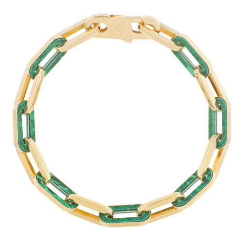 14k Yellow Gold Malachite Paper Clip Link Bracelet