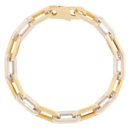 14k Yellow Gold Mother of Pearl Paper Clip Link Bracelet