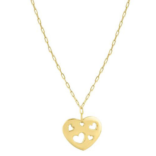 14k Yellow Gold Cut-out Heart Pendant Necklace