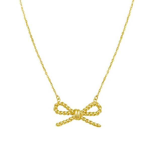 14k Yellow Gold Bow Necklace with Rope Texture