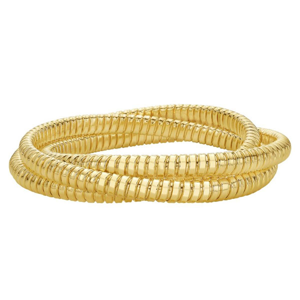 14k Yellow Gold Triple Slip-on Stretch Tubogas Bracelet