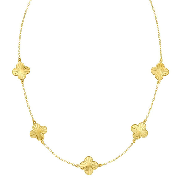 14k Yellow Gold Five Clover Station Necklace