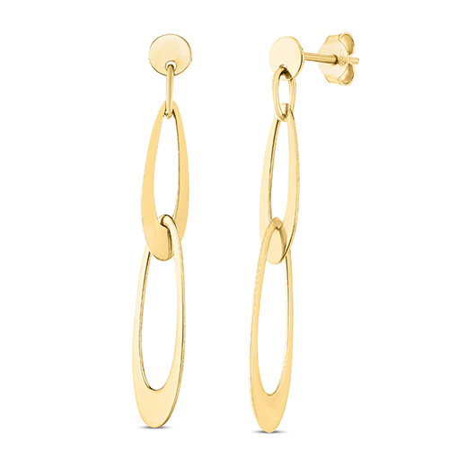 14k Yellow Gold Italian Tapered Oval Link Drop Earrings