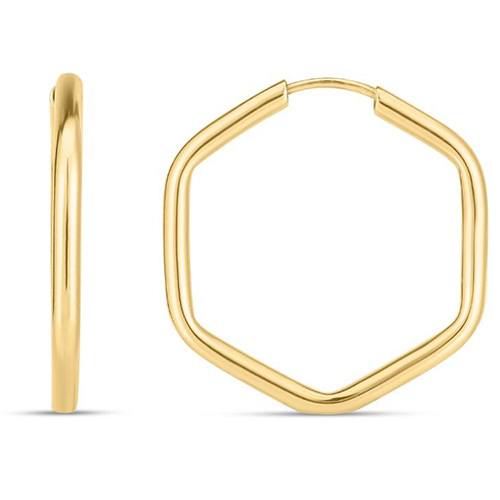 14k Yellow Gold Endless Hexagon Hoop Earrings
