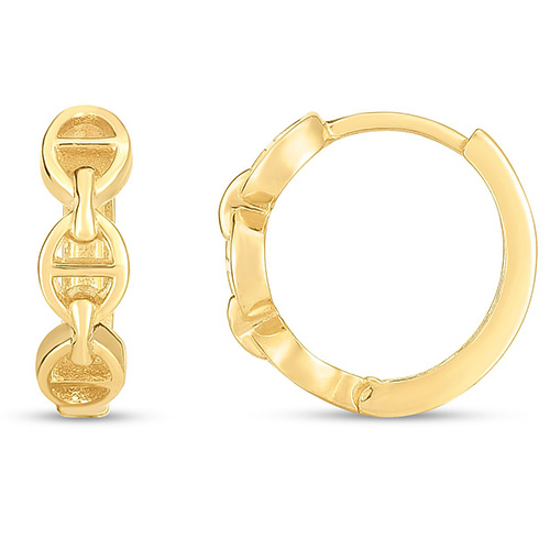 14k Yellow Gold Mariner Link Huggie Hoop Earrings