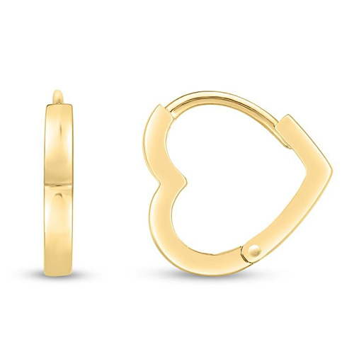 14k Yellow Gold Heart Huggie Hoop Earrings