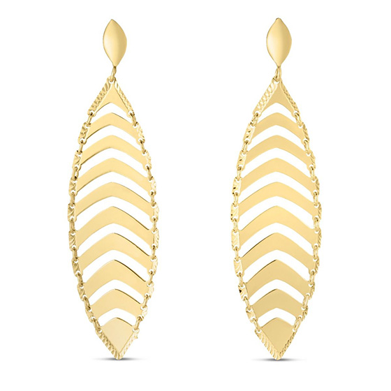 14k Yellow Gold Gold Drop Leaf Earrings 2in