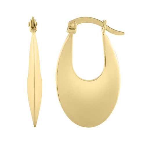 14k Yellow Gold Modern Creole Oval Hoop Earrings 1in