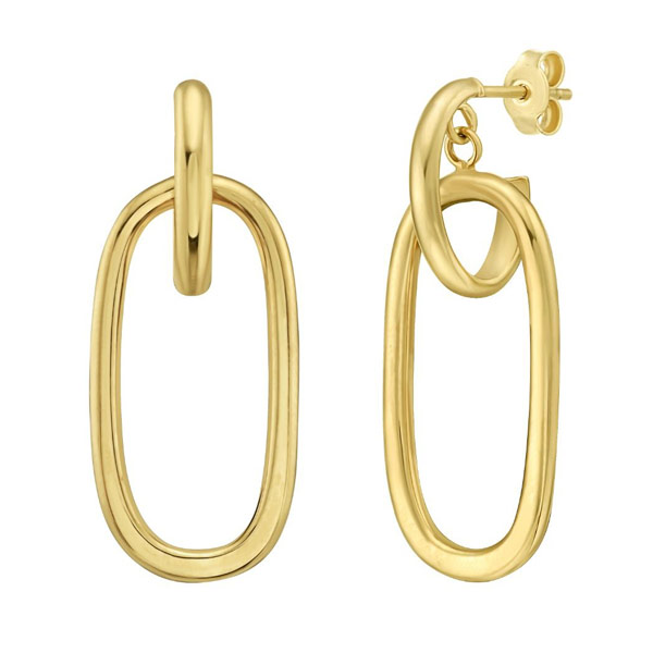 14k Yellow Gold Modern Door Knocker Hoop Dangle Earrings