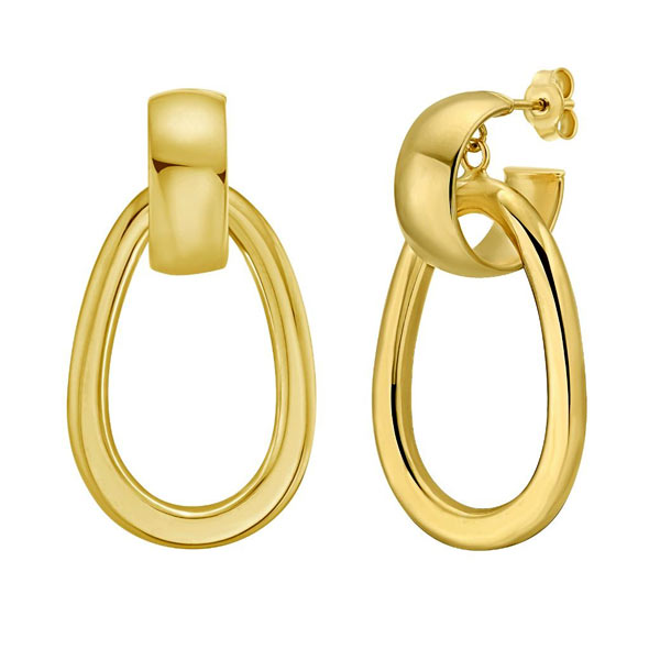 14k Yellow Gold Interlocking Drop Hoop Earrings 1.37in