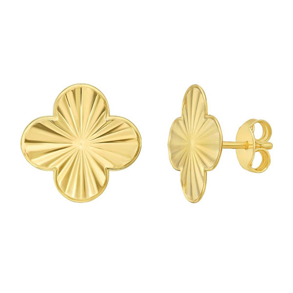 14k Yellow Gold Clover Stud Earrings
