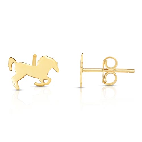 14k Yellow Gold Horse Stud Earrings