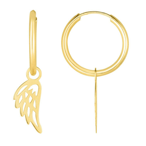 14k Yellow Gold Angel Wing Dangle Hoop Earrings JJER11646