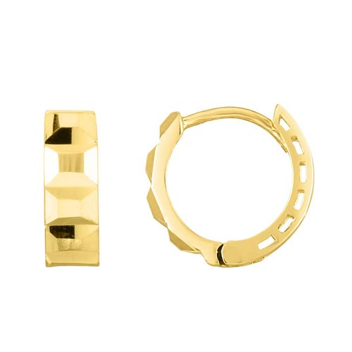 14k Yellow Gold Faceted Huggie Earrings 1/2in