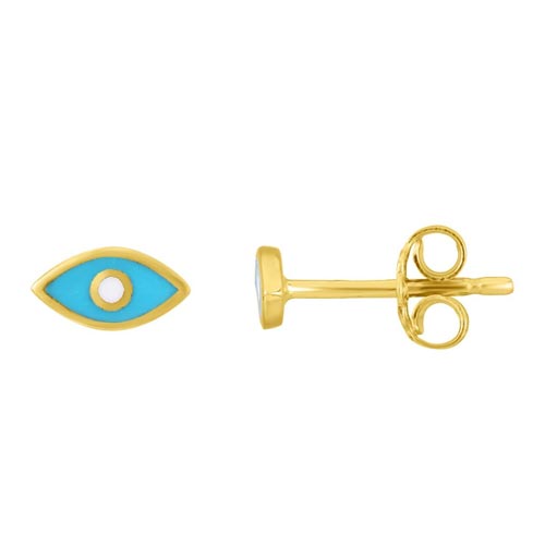 14k Yellow Gold Evil Eye Blue Enamel Stud Earrings