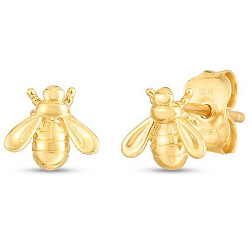14k Yellow Gold Bumble Bee Post Earrings