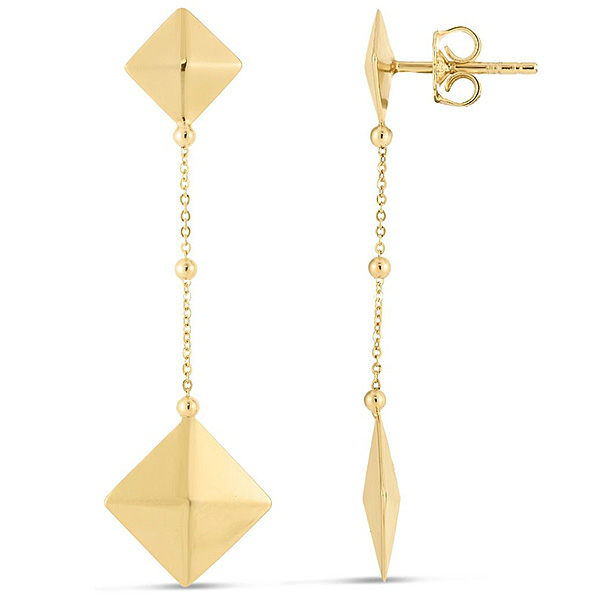 14k Yellow Gold Low Pyramid Drop Earrings