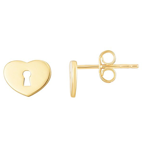 14k Yellow Gold Key to My Heart Padlock Earrings