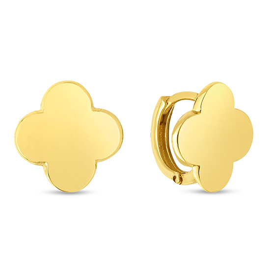 14k Yellow Gold Clover Earrings With Snap Closure