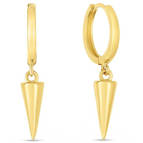 14k Yellow Gold Hoop Spike Drop Earrings