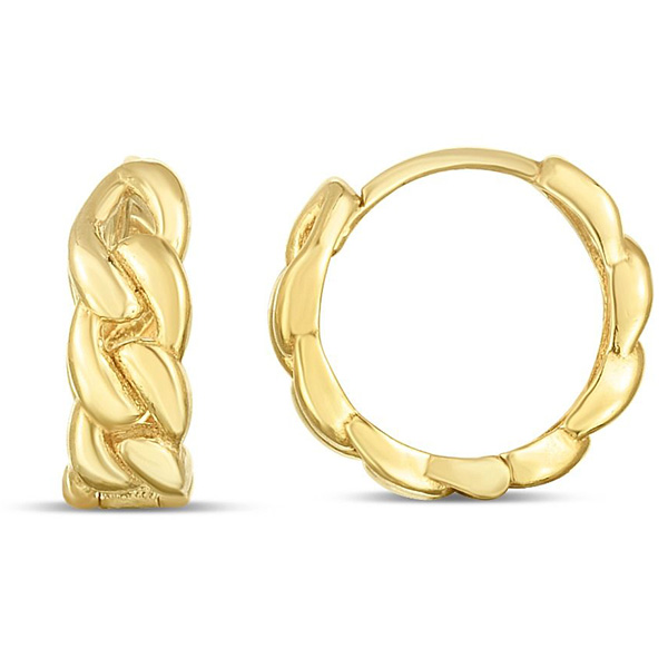 14k Yellow Gold Curb Chain Huggie Hoop Earrings