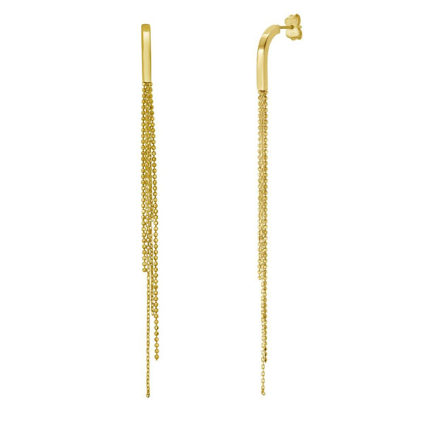 14k Yellow Gold Long Slender Multi-Chain Drop Earrings