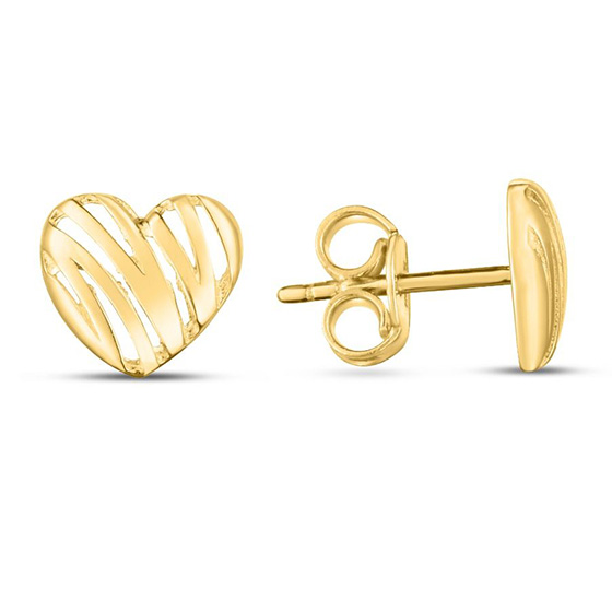14k Yellow Gold Scribble Heart Stud Earrings