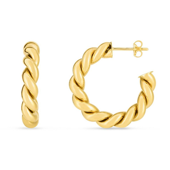 Phillip Gavriel 14k Yellow Gold Artisan Sculpted Twisted Hoop Earrings
