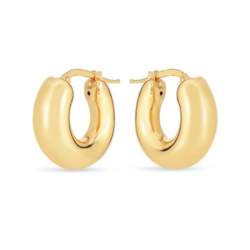 14k Yellow Gold Puffy Round Hoop Earrings 3/4in