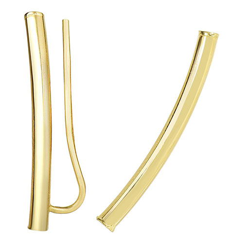 14k Yellow Gold Curved Tube Ear Climber Earrings