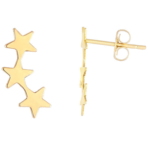 14k Yellow Gold Stars Ear Climber Earrings