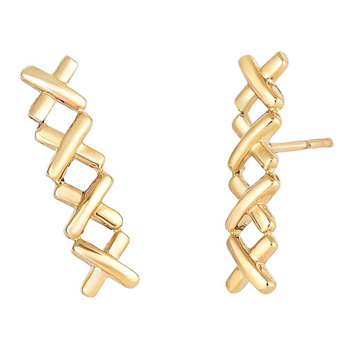 14k Yellow Gold Stacked X Ear Climber Earrings
