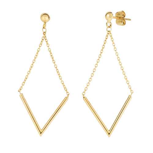14k Yellow Gold Cable Link V Bar Drop Dangle Earrings
