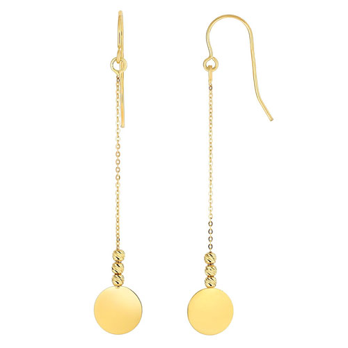 14k Yellow Gold Polished Disc Drop Earrings with Beads