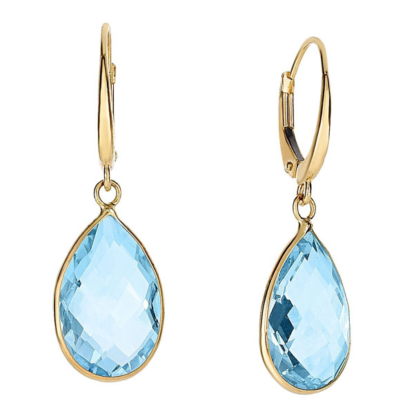 14k Yellow Gold 14.5 ct tw Pear Blue Topaz Dangle Earrings