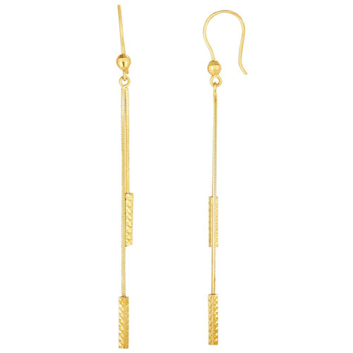 14k Yellow Gold Diamond-cut Double Bar Chain French Wire Earrings