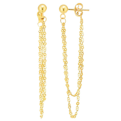14k Yellow Gold 2in Fancy Round Link Front to Back Earrings