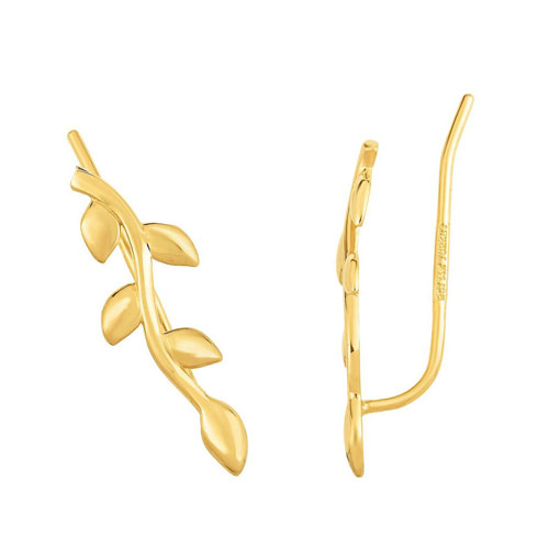 14k Yellow Gold Leaves and Vine Ear Climber Earrings