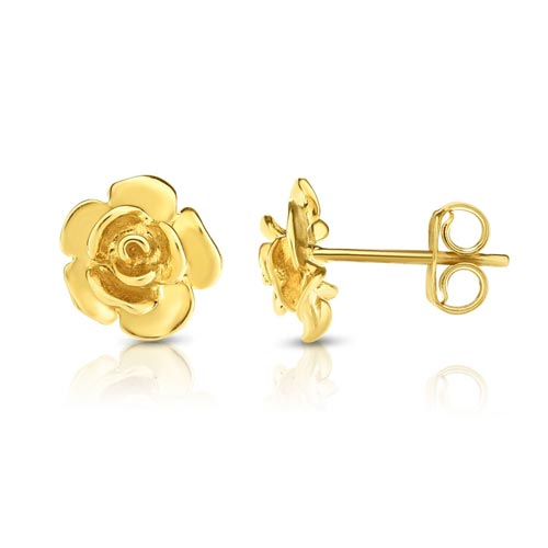 14k Yellow Gold Rose Bud Stud Earrings