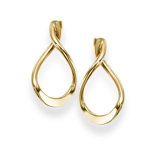 14k Yellow Gold 1in Tear Drop Hoop Post Earrings
