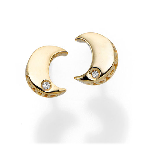 14k Yellow Gold Tiny Diamond Crescent Moon Earrings